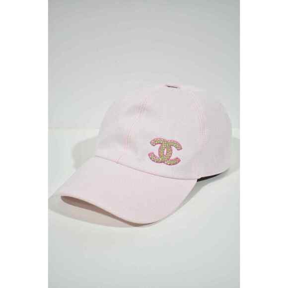 Chanel 22P Light Pink Denim Gold Sequin CC Logo Baseball Cap Curved Peak Hat main image 4